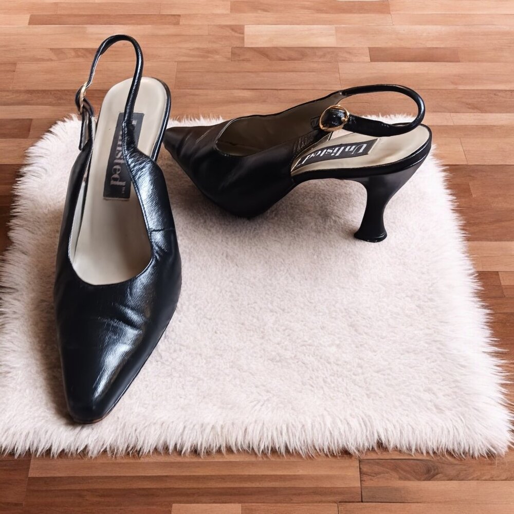 Unlisted Black Leather Slingback French Bell Heels Size 9